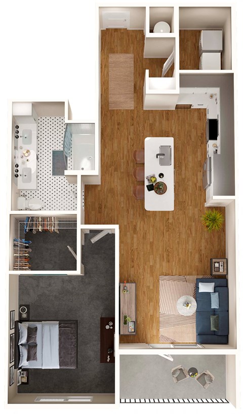 Floor plan for 1 bed, 1 bath, 853 sqft